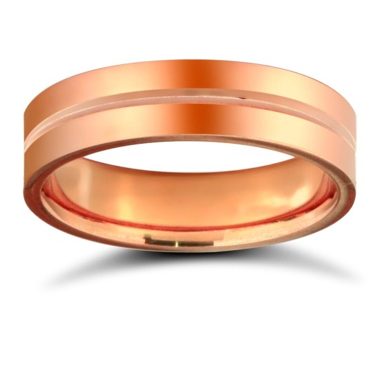 18ct Rose Gold Standard Weight Flat Court Profile Centre Groove Wedding Ring