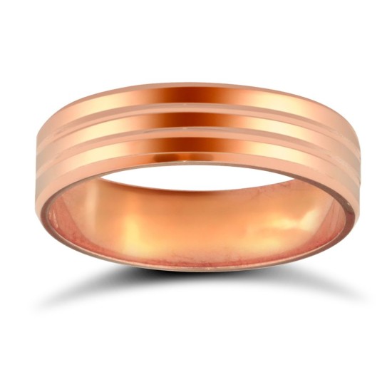 18ct Rose Gold Standard Weight Flat Court Profile Double Groove Wedding Ring