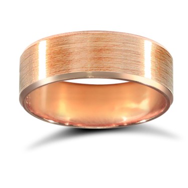 18ct Rose Gold Standard Weight Flat Court Profile Satin and Bevelled Edge Wedding Ring 6mm