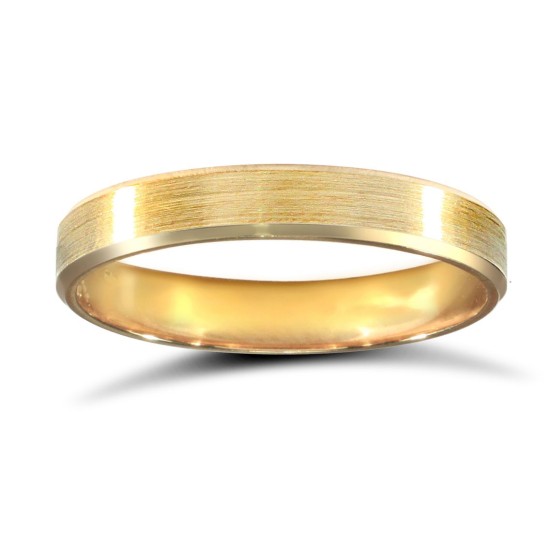 18ct Yellow Gold Standard Weight Flat Court Profile Satin and Bevelled Edge Wedding Ring