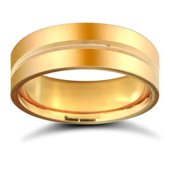 18ct Yellow Gold Standard Weight Flat Court Profile Centre Groove Wedding Ring