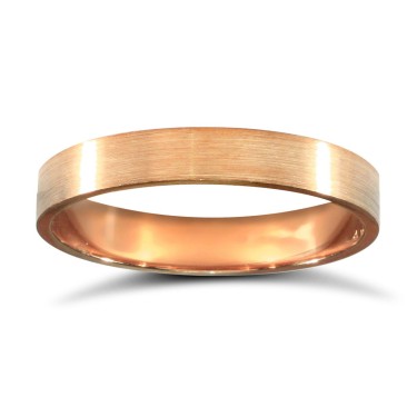 9ct Rose Gold Standard Weight Flat Court Profile Satin Wedding Ring 3mm