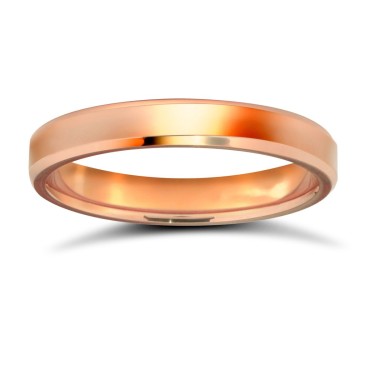9ct Rose Gold Standard Weight Flat Court Profile Bevelled Edge Wedding Ring 3mm