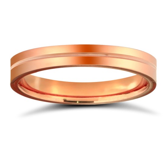9ct Rose Gold Standard Weight Flat Court Profile Centre Groove Wedding Ring