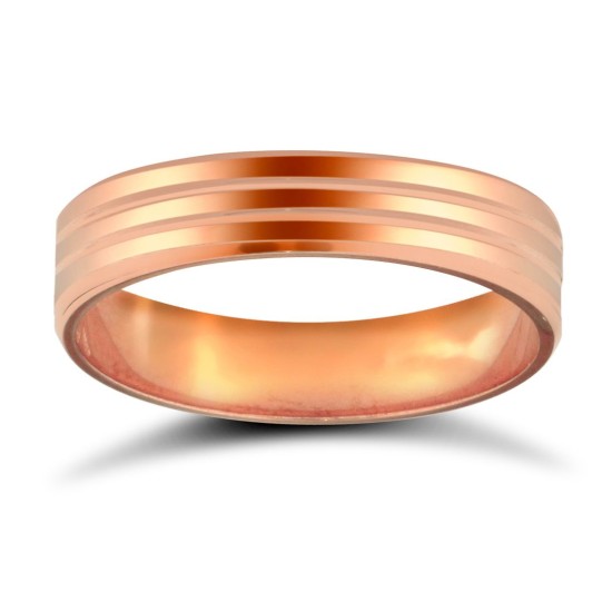 9ct Rose Gold Standard Weight Flat Court Profile Double Groove Wedding Ring