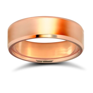 9ct Rose Gold Standard Weight Flat Court Profile Bevelled Edge Wedding Ring 6mm