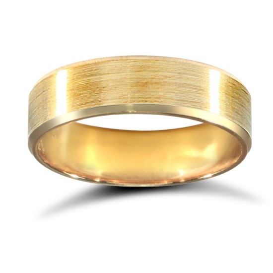 9ct Yellow Gold Standard Weight Flat Court Profile Satin and Bevelled Edge Wedding Ring