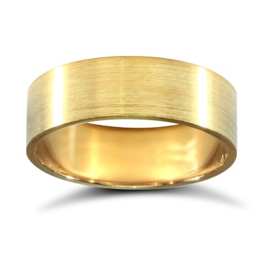 9ct Yellow Gold Standard Weight Flat Court Profile Satin Wedding Ring 6mm