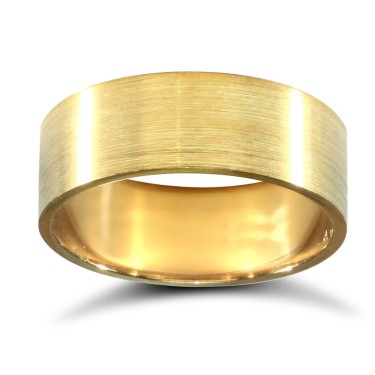 9ct Yellow Gold Standard Weight Flat Court Profile Satin Wedding Ring 7mm