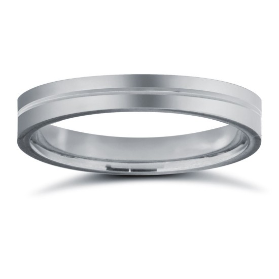 Palladium Standard Weight Flat Court Profile Centre Groove Wedding Ring