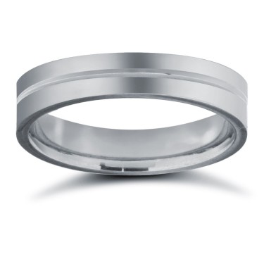 Palladium Standard Weight Flat Court Profile Centre Groove Wedding Ring 4mm
