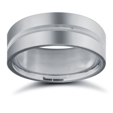 Palladium Standard Weight Flat Court Profile Centre Groove Wedding Ring 8mm