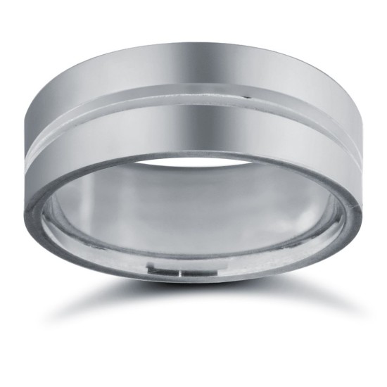 Palladium Standard Weight Flat Court Profile Centre Groove Wedding Ring