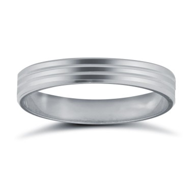 Platinum Standard Weight Flat Court Profile Double Groove Wedding Ring 3mm