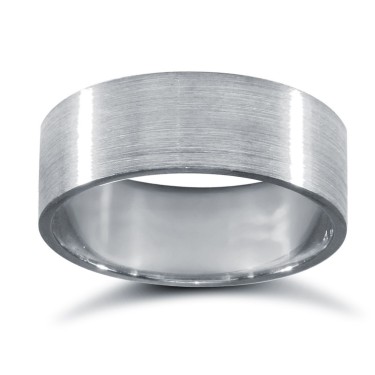 Platinum Standard Weight Flat Court Profile Satin Wedding Ring 7mm