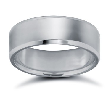 Platinum Standard Weight Flat Court Profile Bevelled Edge Wedding Ring 7mm