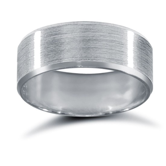 Platinum Standard Weight Flat Court Profile Satin and Bevelled Edge Wedding Ring