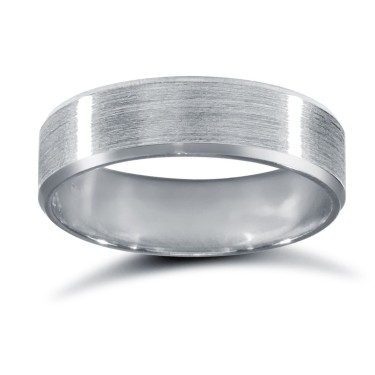 18ct White Gold Standard Weight Flat Profile Satin and Bevelled Edge Wedding Ring 5mm