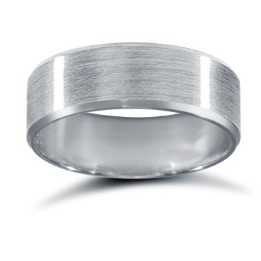 18ct White Gold Standard Weight Flat Profile Satin and Bevelled Edge Wedding Ring 6mm