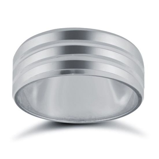 18ct White Gold Standard Weight Flat Profile Double Groove Wedding Ring