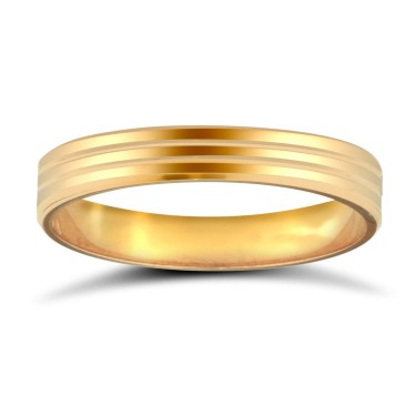 18ct Yellow Gold Standard Weight Flat Profile Double Groove Wedding Ring 3mm