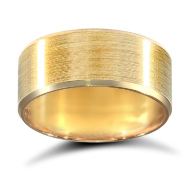 18ct Yellow Gold Standard Weight Flat Profile Satin and Bevelled Edge Wedding Ring 8mm