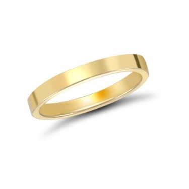 9ct Yellow Gold Standard Weight Flat Profile Mirror Finish Wedding Ring 2mm