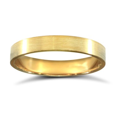 9ct Yellow Gold Standard Weight Flat Profile Satin Wedding Ring 3mm
