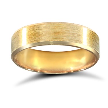 9ct Yellow Gold Standard Weight Flat Profile Satin and Bevelled Edge Wedding Ring 5mm