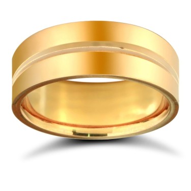 9ct Yellow Gold Standard Weight Flat Profile Centre Groove Wedding Ring 8mm