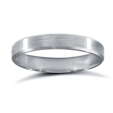 Platinum Standard Weight Flat Profile Satin and Bevelled Edge Wedding Ring 3mm