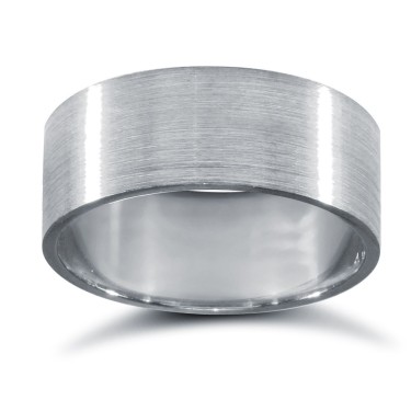 Platinum Standard Weight Flat Profile Satin Wedding Ring 8mm