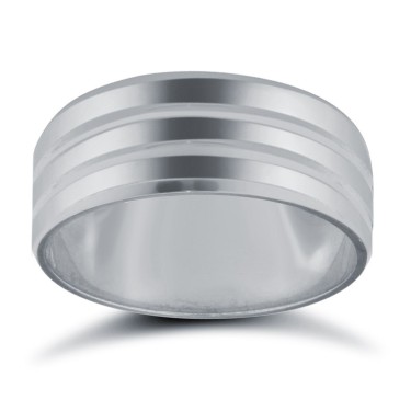 Platinum Standard Weight Flat Profile Double Groove Wedding Ring 8mm