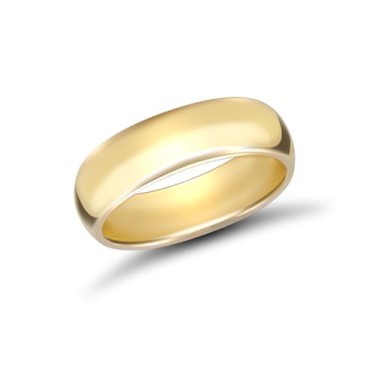 9ct Yellow Gold 6mm Lightweight D-Shape Profile Mirror Finish Wedding Ring 6mm