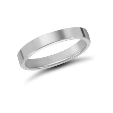 18ct White Gold Premium Weight Flat Court Profile Mirror Finish Wedding Ring 3mm