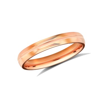 18ct Rose Gold Standard Weight Court Profile Centre Groove Wedding Ring 3mm