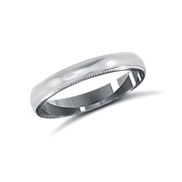18ct White Gold Standard Weight Court Profile Mill Grain Wedding Ring 3mm