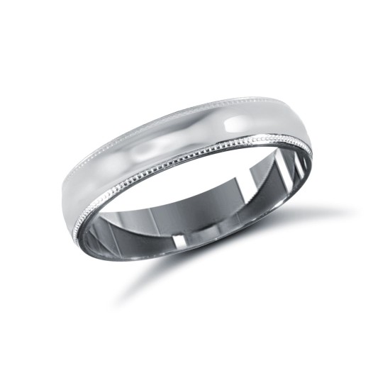 18ct White Gold Standard Weight Court Profile Mill Grain Wedding Ring