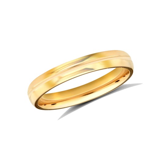 18ct Yellow Gold Standard Weight Court Profile Centre Groove Wedding Ring