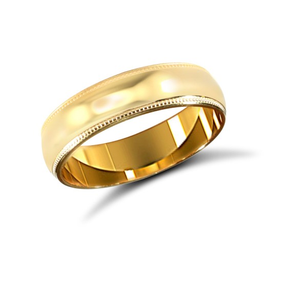 22ct Yellow Gold Standard Weight 5mm Soft Court Profile Mill Grain Wedding Ring