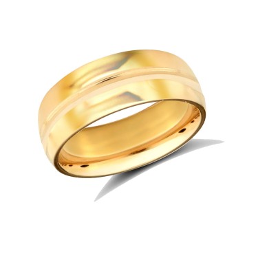22ct Yellow Gold Standard Weight 7mm Soft Court Profile Centre Groove Wedding Ring 7mm