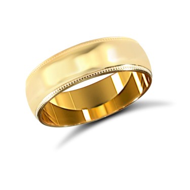 9ct Yellow Gold Standard Weight Court Profile Mill Grain Wedding Ring 6mm