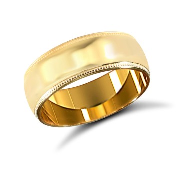 9ct Yellow Gold Standard Weight Court Profile Mill Grain Wedding Ring 7mm