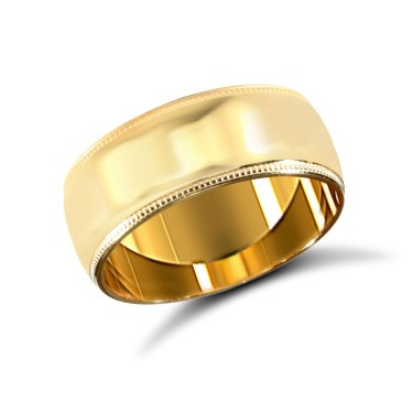9ct Yellow Gold Standard Weight Court Profile Mill Grain Wedding Ring 8mm