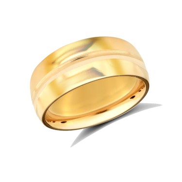 9ct Yellow Gold Standard Weight Court Profile Centre Groove Wedding Ring 8mm