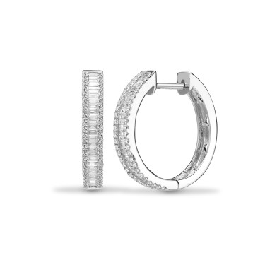 18ct White Gold 0.70ct Round & Baguette Diamond Hoop Earring