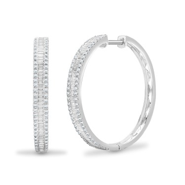 18ct White Gold 1.05ct Round & Baguette Diamond Hoop Earring