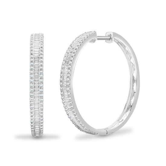 18ct White Gold 1.05ct Round & Baguette Diamond Hoop Earring