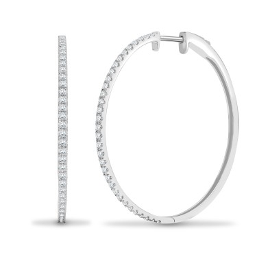 18ct White 0.65ct Diamond Claw Half Set Hoop Earrings