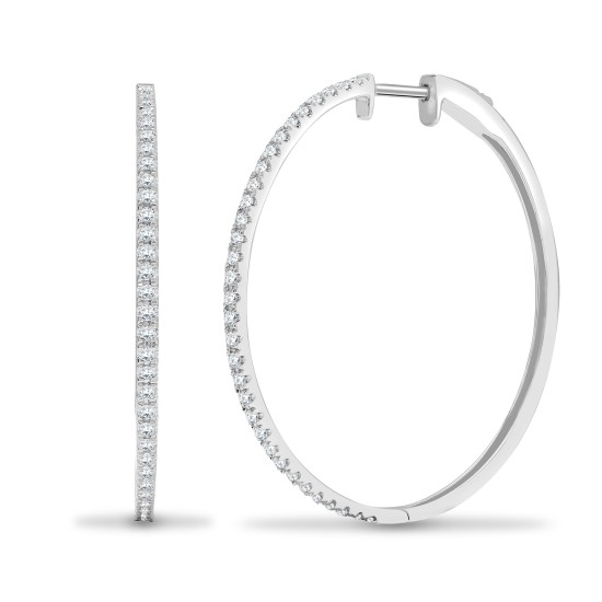 18ct White 0.65ct Diamond Claw Half Set Hoop Earrings